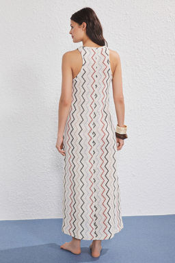 Trendyolmilla Geometrik Desenli Dokuma Triko Gorunumlu Plaj Elbisesi TBESS25EL00139  фото 4