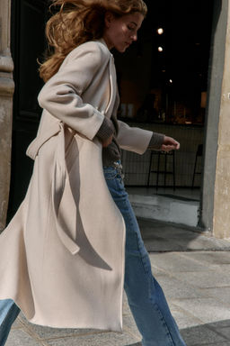 LONG WOOL COAT WITH BELT - Zara фото 3