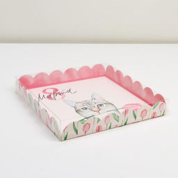 Цена за 5 шт. Коробка для печенья, кондитерская упаковка с пластиковой крышкой, 8 марта, 21?21?3 см