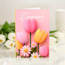 Открытка 4 шоколадки "Спасибо от всего сердца (розовая с тюльпанами)"