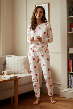 Ekru %100 Pamuklu Kalpli Orme Pijama Tak?m? THMAW21PT0566