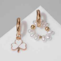 Серьги со съёмным элементом Трансформер клевер-сердце, цвет бело-бежевый в золоте