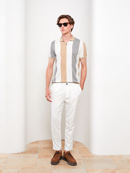 Polo Yaka K?sa Kollu Renk Bloklu Erkek Triko Kazak