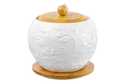 Сахарница 620 мл 12*12*12 см Птички на ветке + ложка + дер. крышка на дер. подставке - Elan gallery фото 5