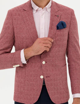 Bordo Slim Fit Y_n Keten Kar___ml_ Ceket