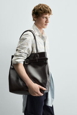 BOLSO SHOPPER PIEL CINTUR?N / Marr?n