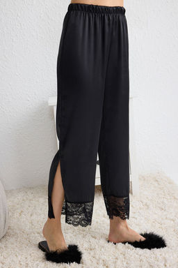 Trendyolmilla Siyah Dantel ve Y?rtmac Detayl? Saten Dokuma Pijama Tak?m? THMSS25PT00114 фото 4