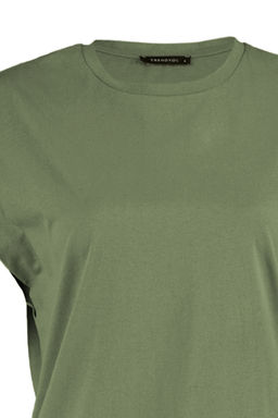 Haki %100 Pamuk Vatka Gorunumlu Basic Bisiklet Yaka Orme T-Shirt TWOSS20TS0021