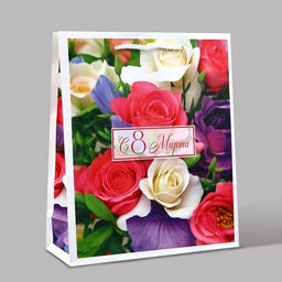 Цена за 3 шт. Пакет подарочный ламинированный «С 8 марта», ML 21×25×8 см