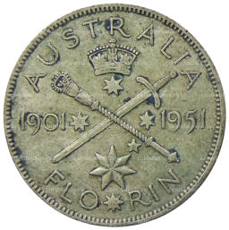 1 флорин (2 шиллинга) 1951 года Австралия  50 лет Федерации