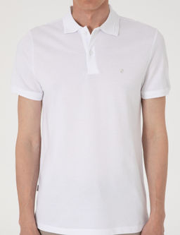 Beyaz Slim Fit %100 Pamuk Polo Yaka Basic Ti__rt