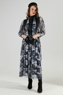 Платье NIKVA н1010-2 чёрный и серая абстракция