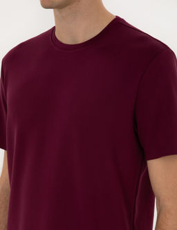 Bordo Regular Fit Kal_n Dokulu Bisiklet Yaka Basic Ti__rt