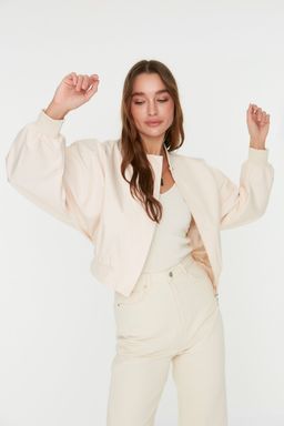 TRENDYOLMILLA Bej Oversize Buzgu Detayl? Su Itici Bomber Ceket Mont TWOSS22MO0099  фото 16