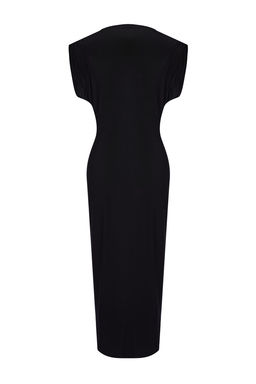 TRENDYOLMILLA Siyah Duz Midi Vatkal? Drapeli Bodycone/Vucuda Oturan Esnek Elbise Orme Elbise TWOSS24EL00975 фото 7
