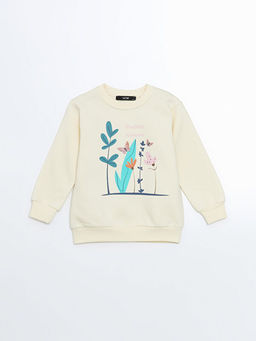 Bisiklet Yaka Bask?l? K?z Bebek Sweatshirt