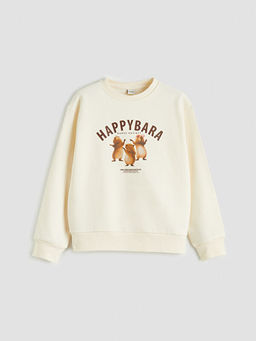 Bask?l? K?z ?ocuk Kal?n Sweatshirt