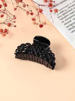 Цена за 12 шт. Крабик для волос «Глянец», ажурный узор, 6.5 см, чёрный