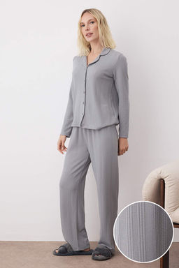 Lacivert Dokulu Fitilli Yumusak Tuse K?sl?k Orme Pijama Tak?m? THMAW26PT00093 - Trendyolmilla фото 5