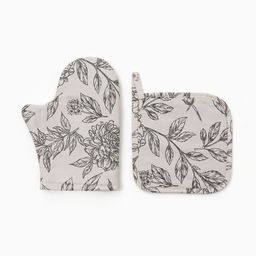 Набор кухонный Этель Black flowers: варежка-прихватка, прихватка, 100% хлопок, саржа 190 г/м?