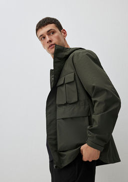 Kapusonlu Haki Ceket - Mavi фото 2