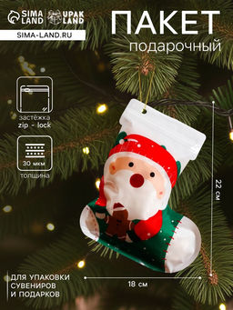 Цена за 50 шт. Пакет подарочный новогодний Санта, с zip - lock застежкой, 18?22 см
