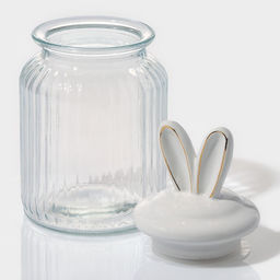 Банка стеклянная для сыпучих продуктов с керамической крышкой Доляна Зайка в золотом, 950 мл  фото 12