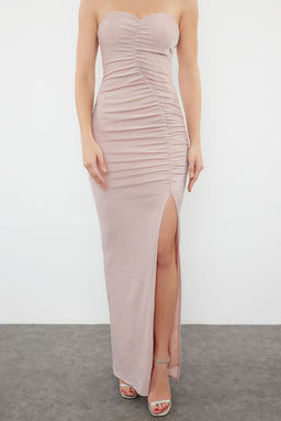 Pudra Par?lt?l? Vucuda Oturan Drapeli Orme Uzun Abiye Elbise TPRSS24AE00128 - Trendyolmilla фото 3