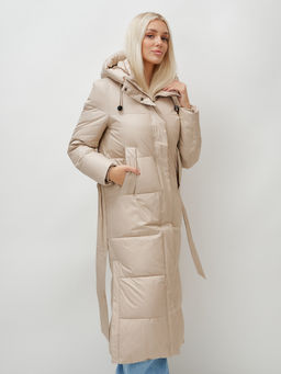Пальто утепленное стеганное зимнее с капюшоном женское бежевого цвета 9605B - Mtforce фото 8