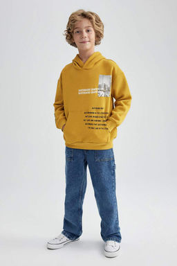 Толстый свитшот оверсайз с капюшоном для мальчика - Defacto фото 4