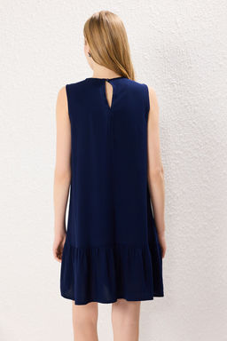 Lacivert Duz Genis Kesim Mini Dokuma Elbise TWOSS25EL00546 - Trendyolmilla фото 4