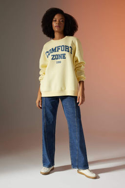 Толстый свитшот оверсайз с круглым вырезом - Defacto фото 2