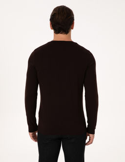 Kahverengi Regular Fit Y_n Kar___ml_ Fermuarl_ Polo Yaka Basic Triko Kazak - Cacharel фото 5