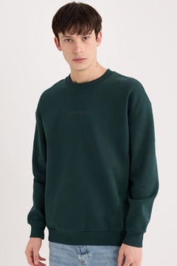 Boxy Fit Bisiklet Yaka Bask?l? Sweatshirt
