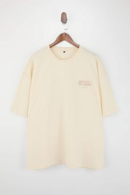 TRENDYOL MAN Buyuk Beden Lacivert Oversize/Genis Kesim Kabar?k Yaz? Bask?l? %100 Pamuklu T-shirt TMNSS25BF00018 - Trendyolmilla фото 5
