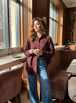 K13366 Рубашка OVER SIZE на клепках БОРДОВЫЙ