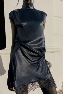 MINI SATIN DRESS WITH LACE DETAIL - Zara фото 12