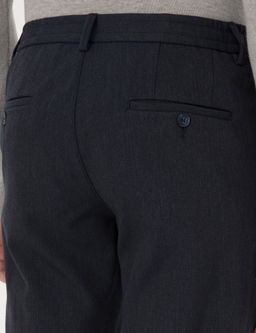 Lacivert Slim Fit Flanel Dokulu Kuma_ Pantolon