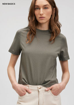 Pamuklu Merserize Bisiklet Yaka Yesil Basic Tisort