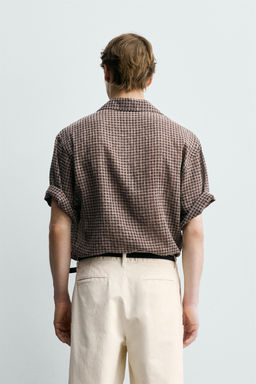 Рубашка Zara Relaxed Fit Jacquard Cuadros коричневая