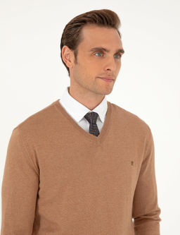 Camel Melanj Slim Fit V Yaka Basic Triko Kazak - Pierre cardin фото 2