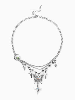 Колье Бабочка звёзды, белое в серебре, 40 см