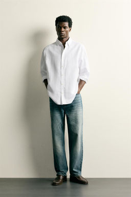 CAMISA REGULAR FIT ALGOD?N - LINO / Blanco