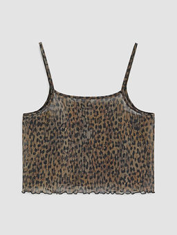 Kare Yaka ?p Ask?l? Leopar Desenli Kad?n Plaj Bluzu