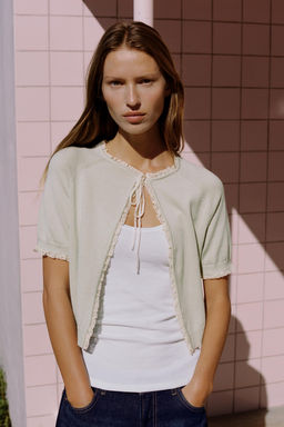 CHAQUETA PUNTO LAZO PUNTILLA / Verde pastel - Zara фото 2