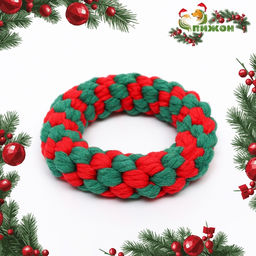 Игрушка канатная Новогоднее кольцо, до 12 см, до 85 г, зелёная/красная - Пижон фото 4