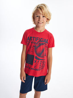 Bisiklet Yaka Bask?l? K?sa Kollu Erkek ?ocuk ?ortlu Pijama Tak?m? - Waikiki фото 2