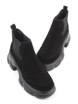 01-H23B-40B BLACK Ботинки демисезонные женские (натуральная замша, байка)