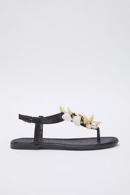 Trendyol Shoes Alt?n Deniz Kabuklu Inci Detayl? Parmak Aras? Kad?n S?k Sandalet TAKSS25SD00008 - Trendyolmilla фото 4