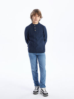 Dik Yaka Kendinden Desenli Erkek ?ocuk Triko Kazak - Waikiki фото 2